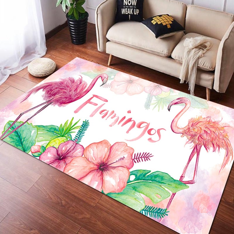 1-Piece Flamingo Patterned Fresh Lovely Rectangular Carpet Pink 60x90cm - Image 1