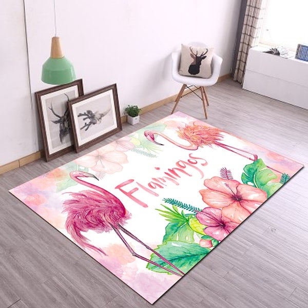 1-Piece Flamingo Patterned Fresh Lovely Rectangular Carpet Pink 60x90cm - Image 3