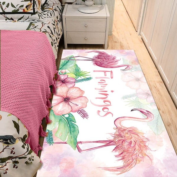 1-Piece Flamingo Patterned Fresh Lovely Rectangular Carpet Pink 60x90cm - Image 5