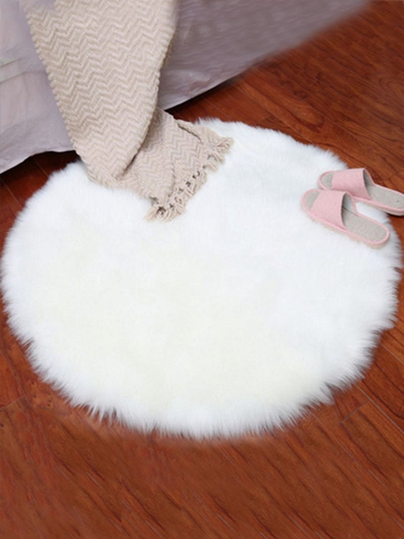 1-Piece Plain Style Round Shape Comfortable Soft Floor Rug Carpet White 45x45cm - Image 1