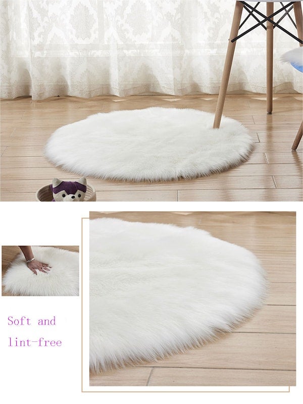 1-Piece Plain Style Round Shape Comfortable Soft Floor Rug Carpet White 45x45cm - Image 4
