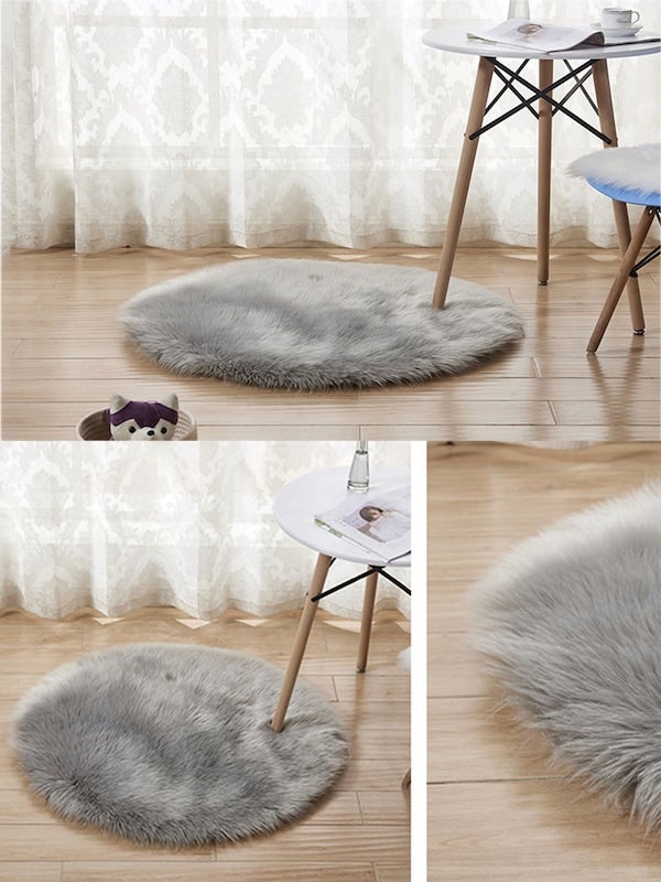 1-Piece Plain Style Round Shape Comfortable Soft Floor Rug Carpet White 45x45cm - Image 2