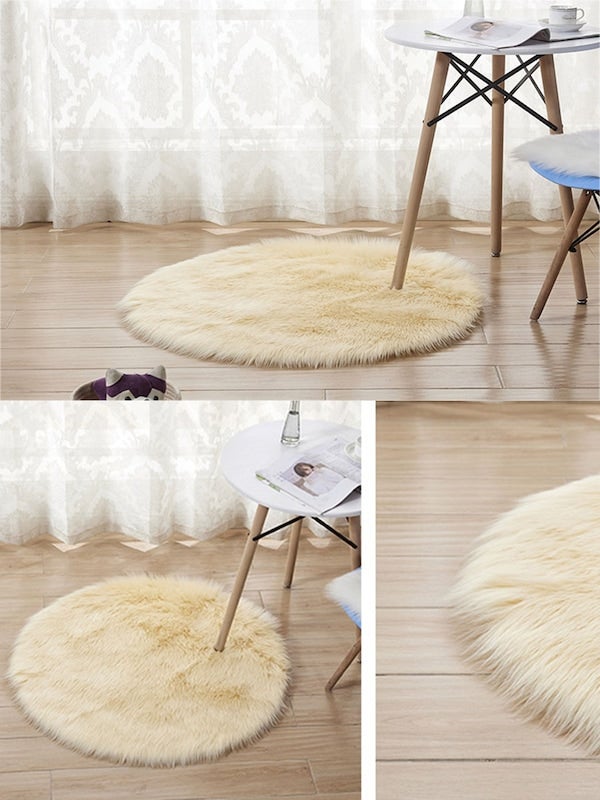 1-Piece Plain Style Round Shape Comfortable Soft Floor Rug Carpet White 45x45cm - Image 3