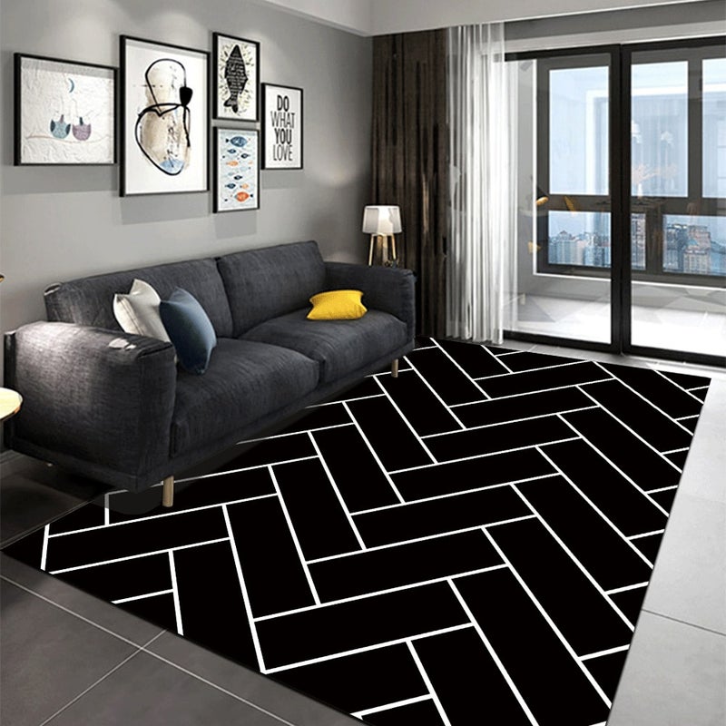 Modern Simple Wavy Pattern Anti-Slip Living Room Floor Rug Black 60x90cm  - Image 1