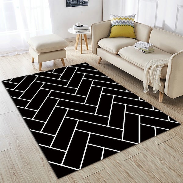Modern Simple Wavy Pattern Anti-Slip Living Room Floor Rug Black 60x90cm  - Image 2