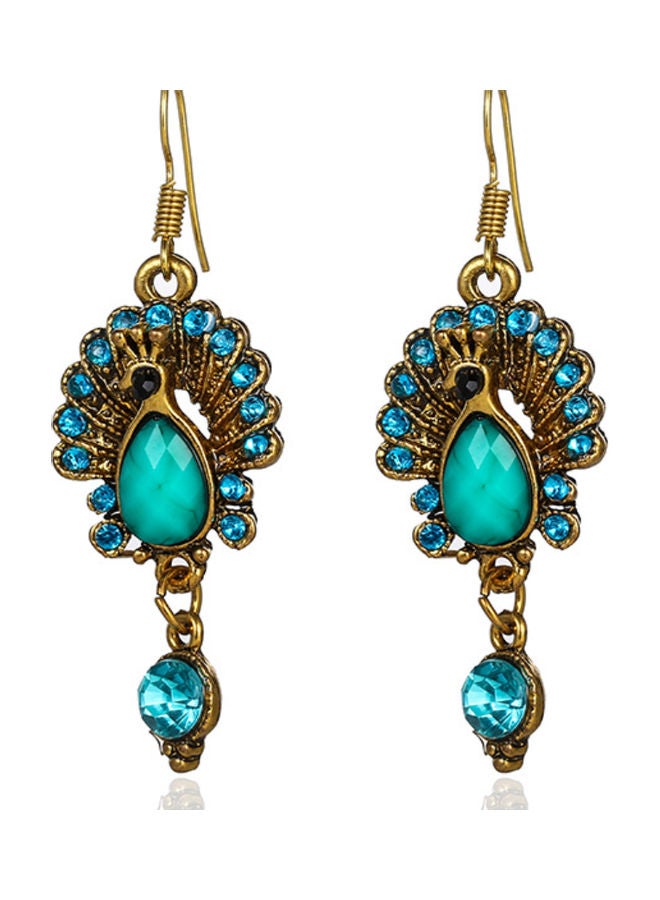 J&J 925 silver retro style rhinestone peacock earrings - Image 1