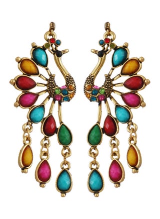 925 Silver Peacock Hollow Long Inlaid Studded Rhinestone Dangle Earrings - v1609830811/N43323626A_1