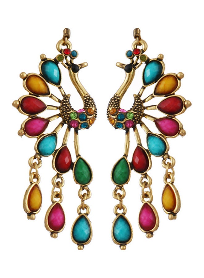 J&J - 925 Silver Peacock Hollow Long Inlaid Studded Rhinestone Dangle Earrings - Image 1