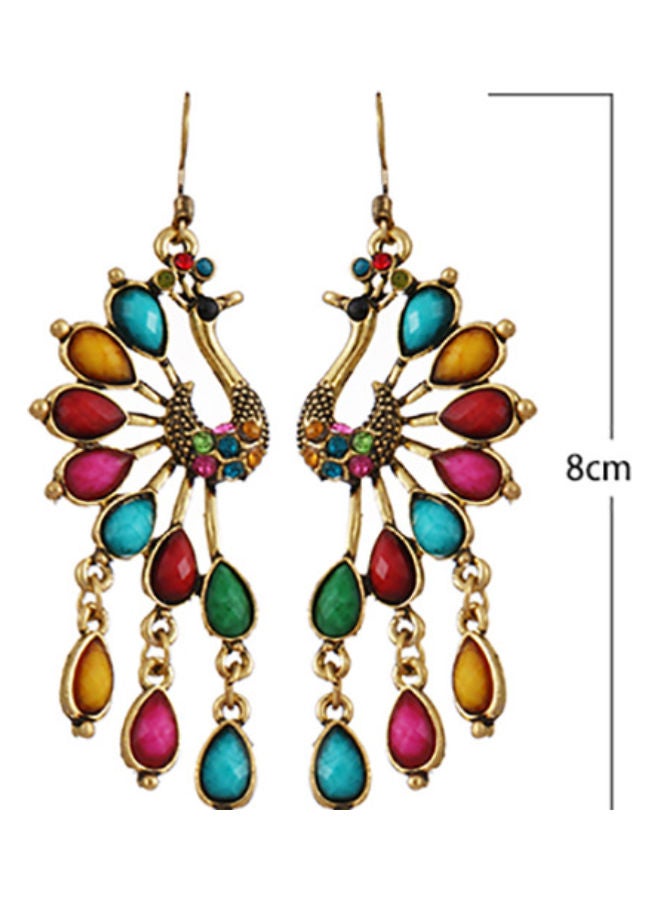 J&J - 925 Silver Peacock Hollow Long Inlaid Studded Rhinestone Dangle Earrings - Image 1
