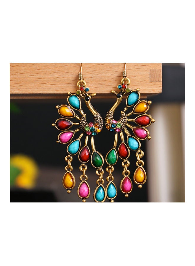 J&J - 925 Silver Peacock Hollow Long Inlaid Studded Rhinestone Dangle Earrings - Image 1