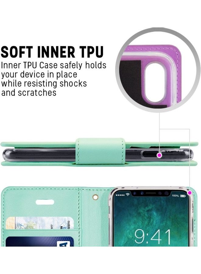 GOOSPERY iPhone 12 Pro Max  Leather Protection Flip Cover Wallet Stand Case Turquoise - Image 5