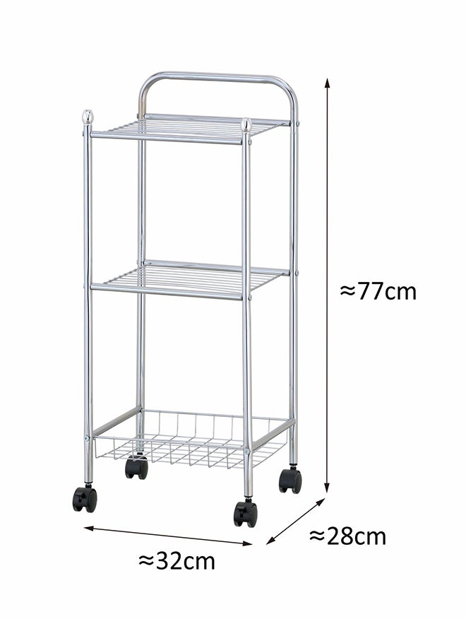 زينمينتس سلة من الأسلاك المعدنية مزودة بعجلات ورفين فضي 32x28x77سم - Image 3