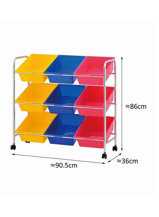 زينمينتس منظم تخزين ب9 صناديق مع عجلات متعدد الألوان 90.5x36x86سم - Image 3