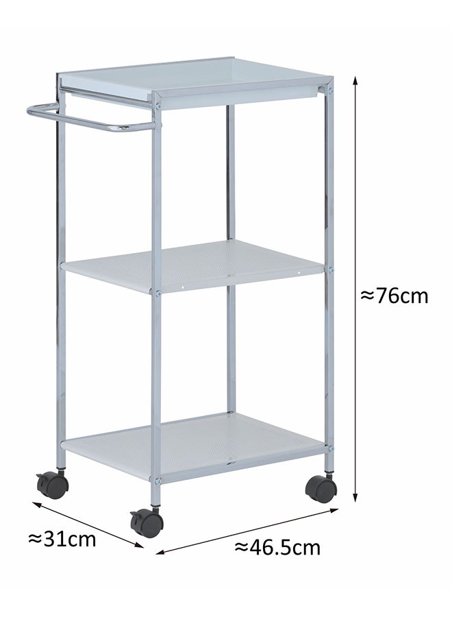 زينمينتس ترولي متحرك بعجل مزود برفان معدنيان وصينية علوية فضي 46.5x31x76سم - Image 3