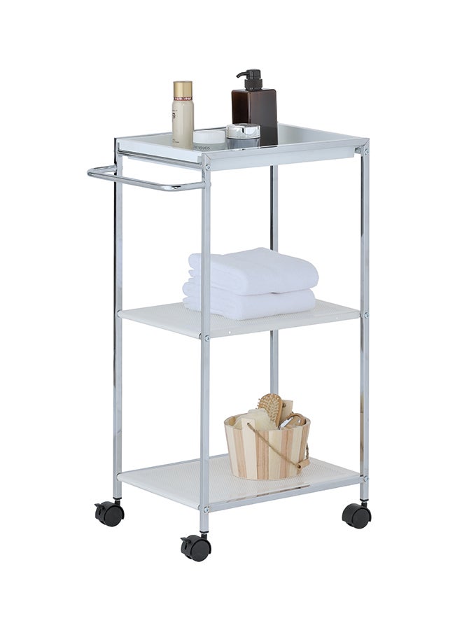 زينمينتس ترولي متحرك بعجل مزود برفان معدنيان وصينية علوية فضي 46.5x31x76سم - Image 2