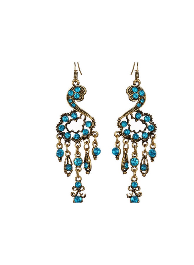 J&J 925 Silver Hollow Cloud Texture with Rhinestones Long Dangle Earrings - Image 1