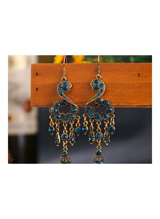 J&J 925 Silver Hollow Cloud Texture with Rhinestones Long Dangle Earrings - Image 2