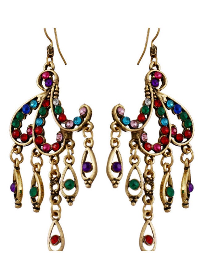 J&J 925 Silver Personalized Geometric Flower Studded Rhinestones Long Dangle Earrings - Image 1