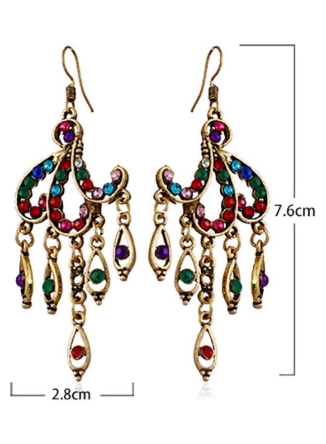 J&J 925 Silver Personalized Geometric Flower Studded Rhinestones Long Dangle Earrings - Image 2