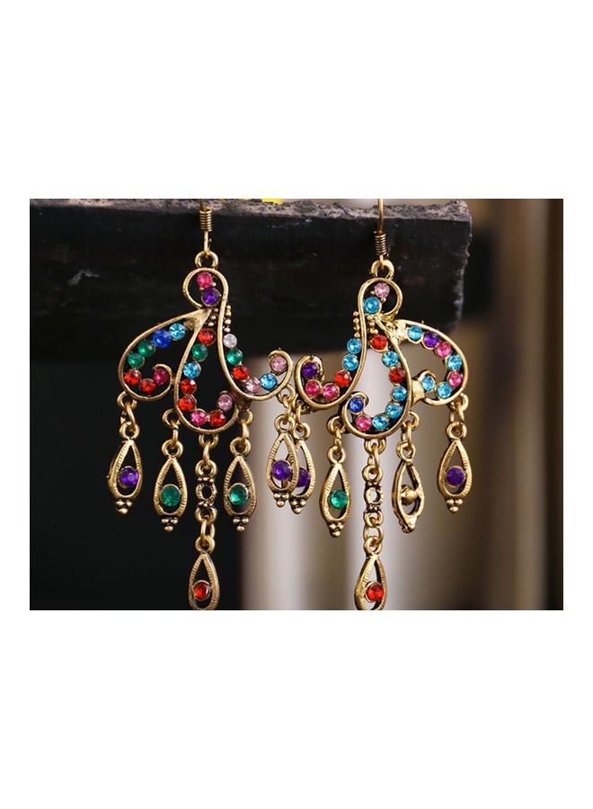 J&J 925 Silver Personalized Geometric Flower Studded Rhinestones Long Dangle Earrings - Image 3