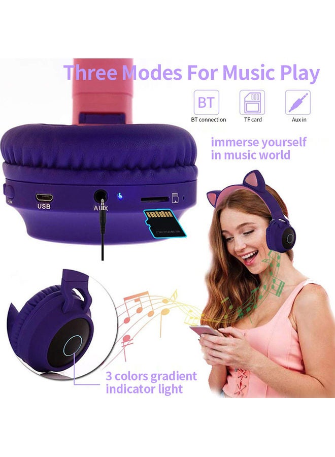 LED Cat Ear Wireless Headset Pink - Image 2