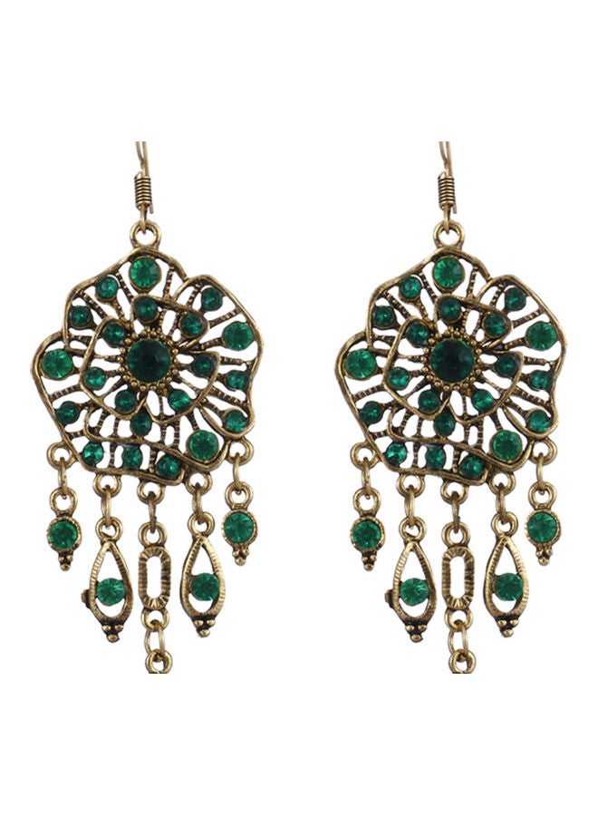 J&J - 925 Silver Flower-Shaped Studded Rhinestone Dangle Earrings - Image 1