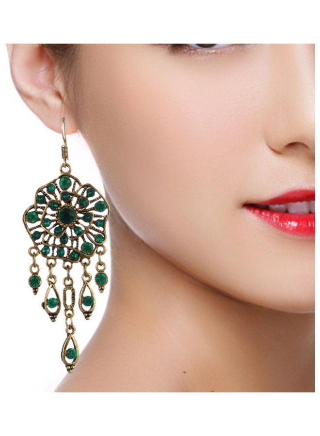 J&J - 925 Silver Flower-Shaped Studded Rhinestone Dangle Earrings - Image 1