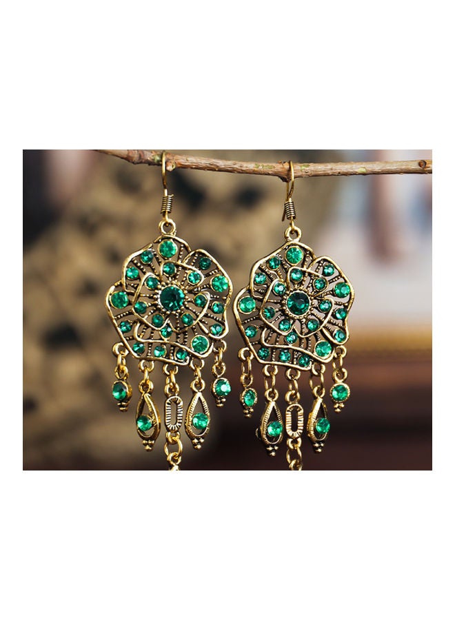J&J - 925 Silver Flower-Shaped Studded Rhinestone Dangle Earrings - Image 1