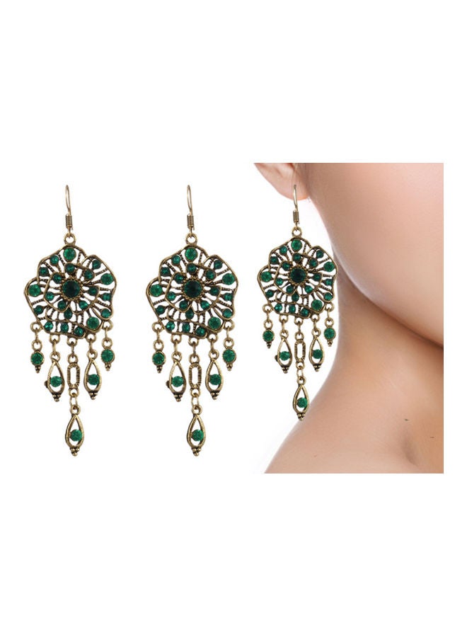 J&J - 925 Silver Flower-Shaped Studded Rhinestone Dangle Earrings - Image 1