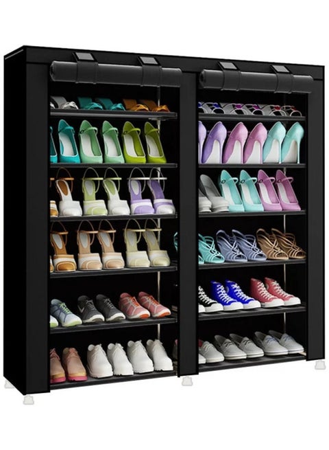 2-Door Shoe Cabinet Organizer Fabric Black 120x30x118cm