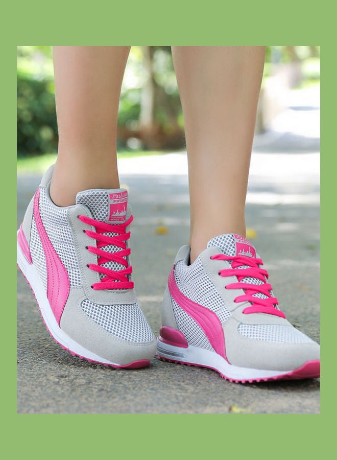 Beauenty Women's Lace-Up High Top Sneakers Grey/Pink  - Image 4