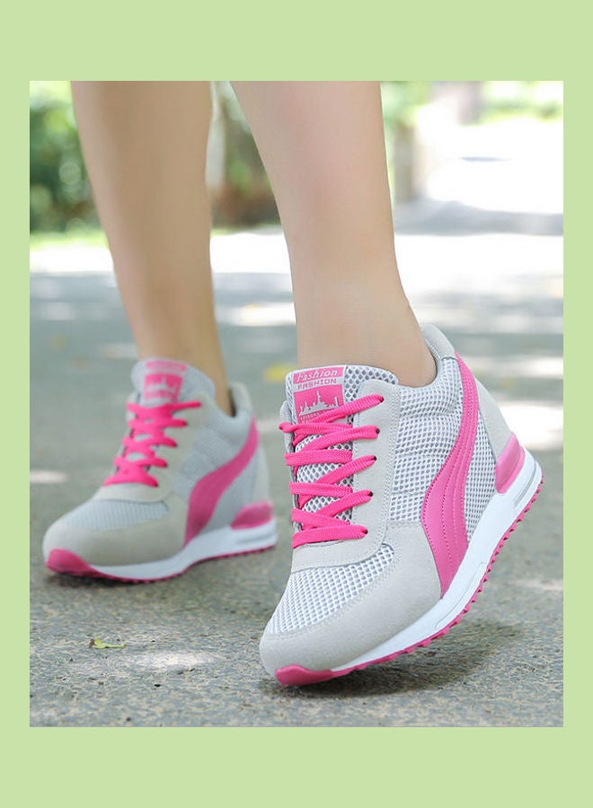 Beauenty Women's Lace-Up High Top Sneakers Grey/Pink  - Image 5