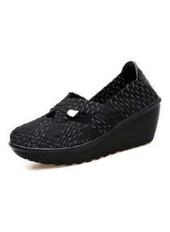 Round Toe Wedge Heel Sandals Black