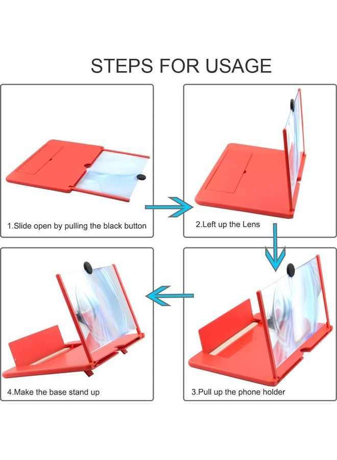 Foldable Magnifier 3D HD Mobile Phone Projector Screen For Movies Videos And Gaming Red - Image 4