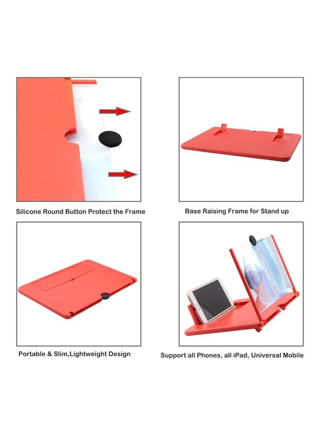 شاشة بروجيكتور مكبرة للهاتف المحمول عالية الوضوح وثلاثية الأبعاد قابلى للطي لعرض الأفلام والفيديوهات والألعاب أحمر - Image 5