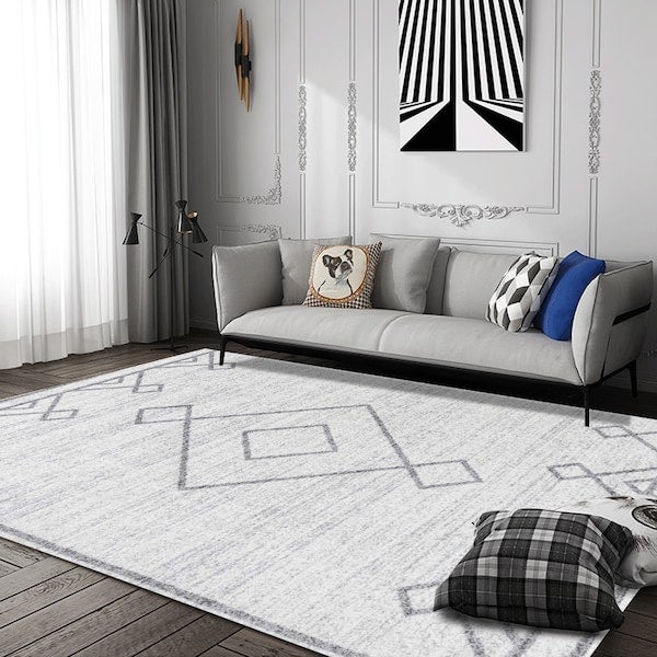 Retro Ethnic Style Geometric Pattern Rectangle Rug, Synthetic Fibre, Rectangle Grey 60*90(W*L)cm - Image 3