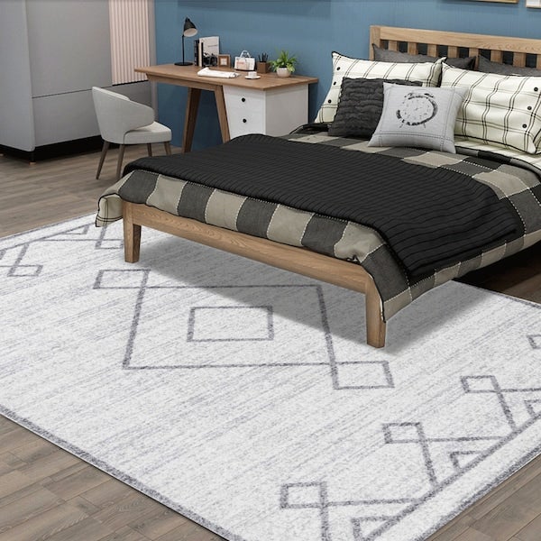 Retro Ethnic Style Geometric Pattern Rectangle Rug, Synthetic Fibre, Rectangle Grey 60*90(W*L)cm - Image 5