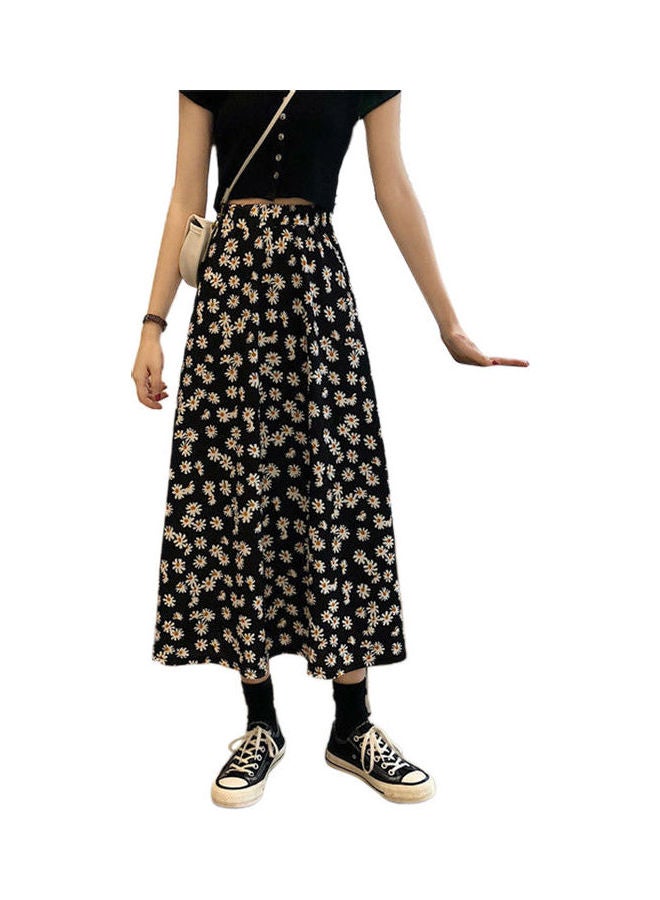 Floral Printed Skirt Black/White/Yellow - Image 1