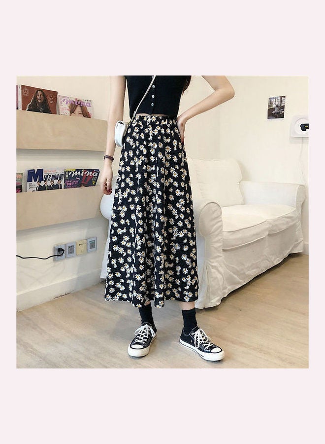 Floral Printed Skirt Black/White/Yellow - Image 3