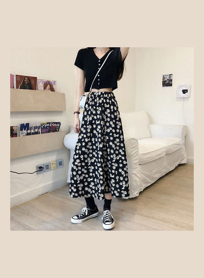 Floral Printed Skirt Black/White/Yellow - Image 4