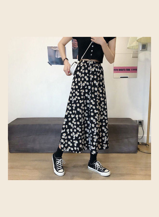 Floral Printed Skirt Black/White/Yellow - Image 5