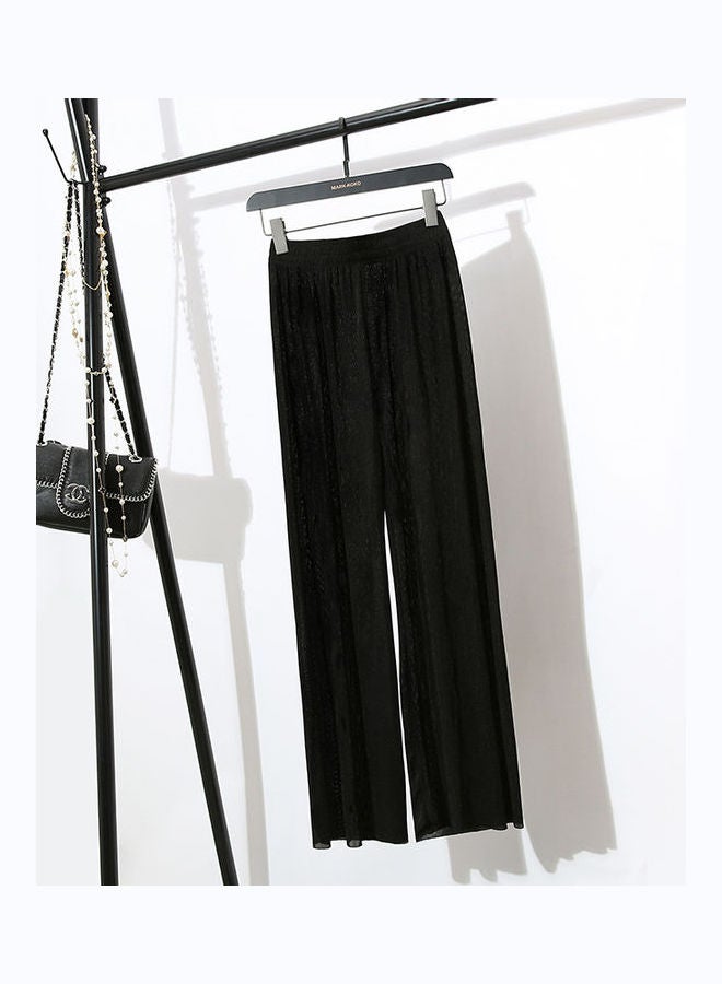 Solid High Waist Wide Leg Pants Black  - Image 1