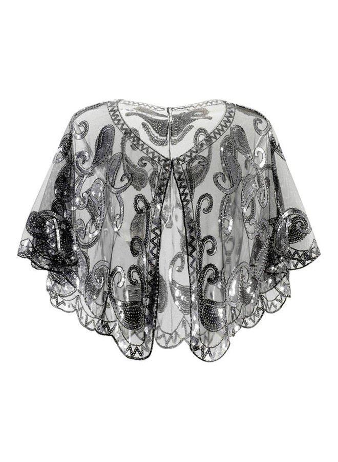 Embroidered Fringed Jacket Black/Silver 