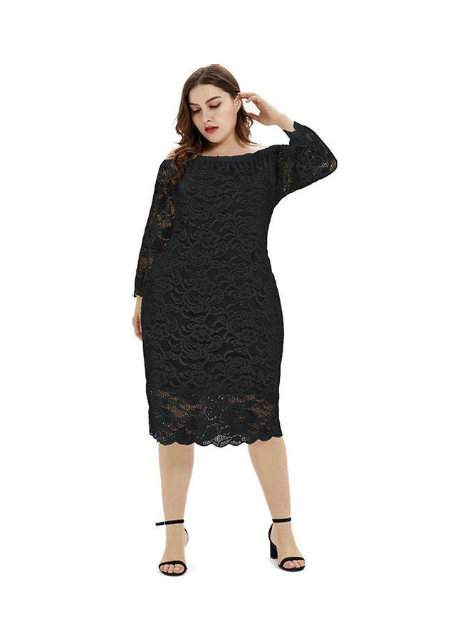 Lace Detail Off-Shoulder Midi Dress Black  - Image 1