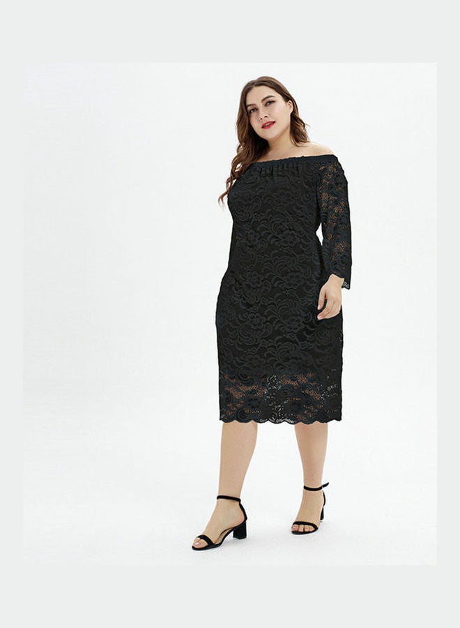 Lace Detail Off-Shoulder Midi Dress Black  - Image 2