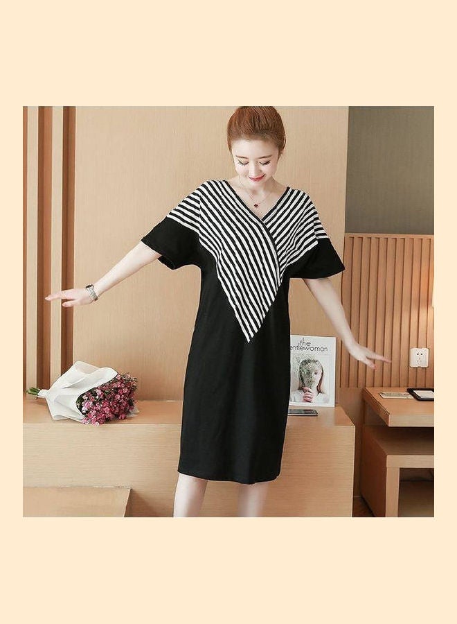 V-Neck Striped Midi Dress Black/White - Image 3
