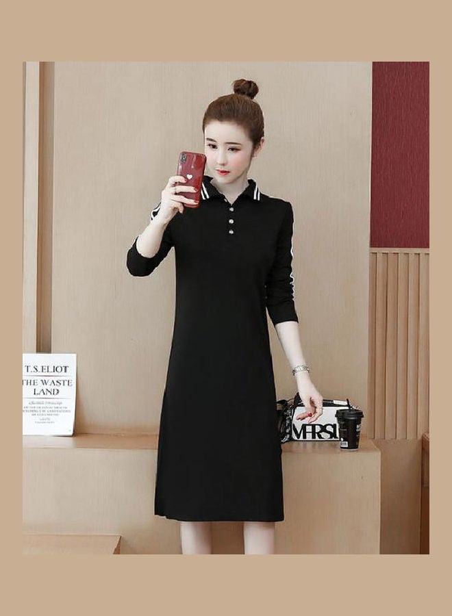Long Sleeves Midi Dress Black/White - Image 5