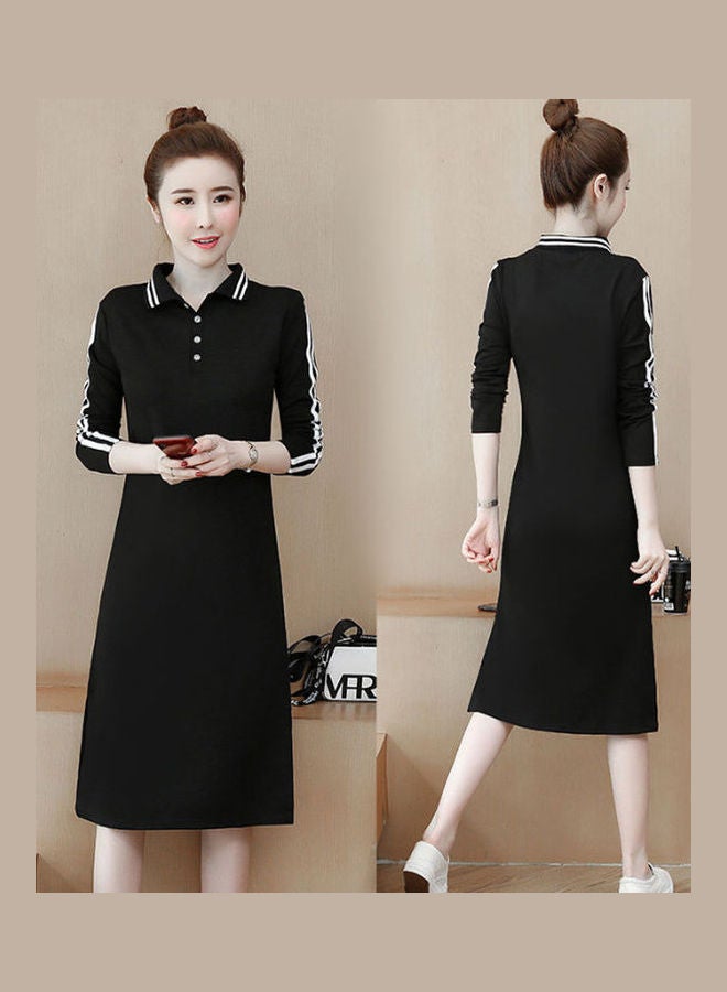 Long Sleeves Midi Dress Black/White - Image 4