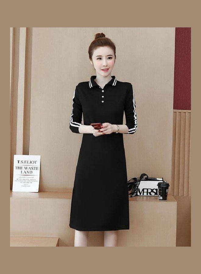 Long Sleeves Midi Dress Black/White - Image 1