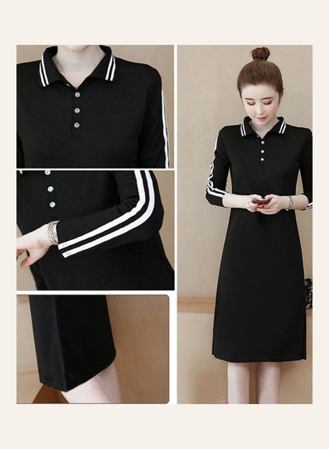 Long Sleeves Midi Dress Black/White - Image 2